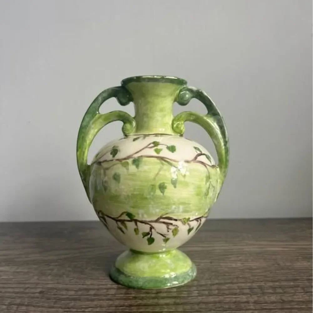 Vintage Green and White Studio Pottery Vase